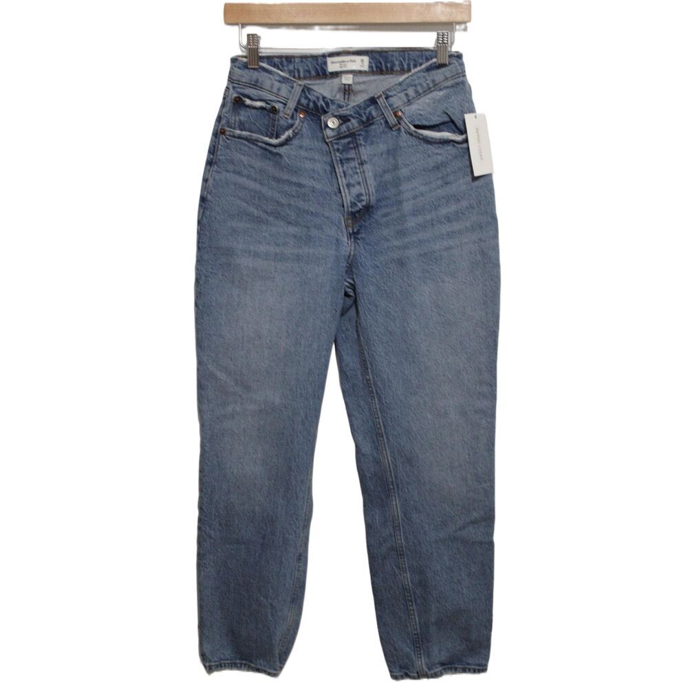 Abercrombie & Fitch Curve Love The Dad High Rise Blue Light Wash Jeans Size 26 2